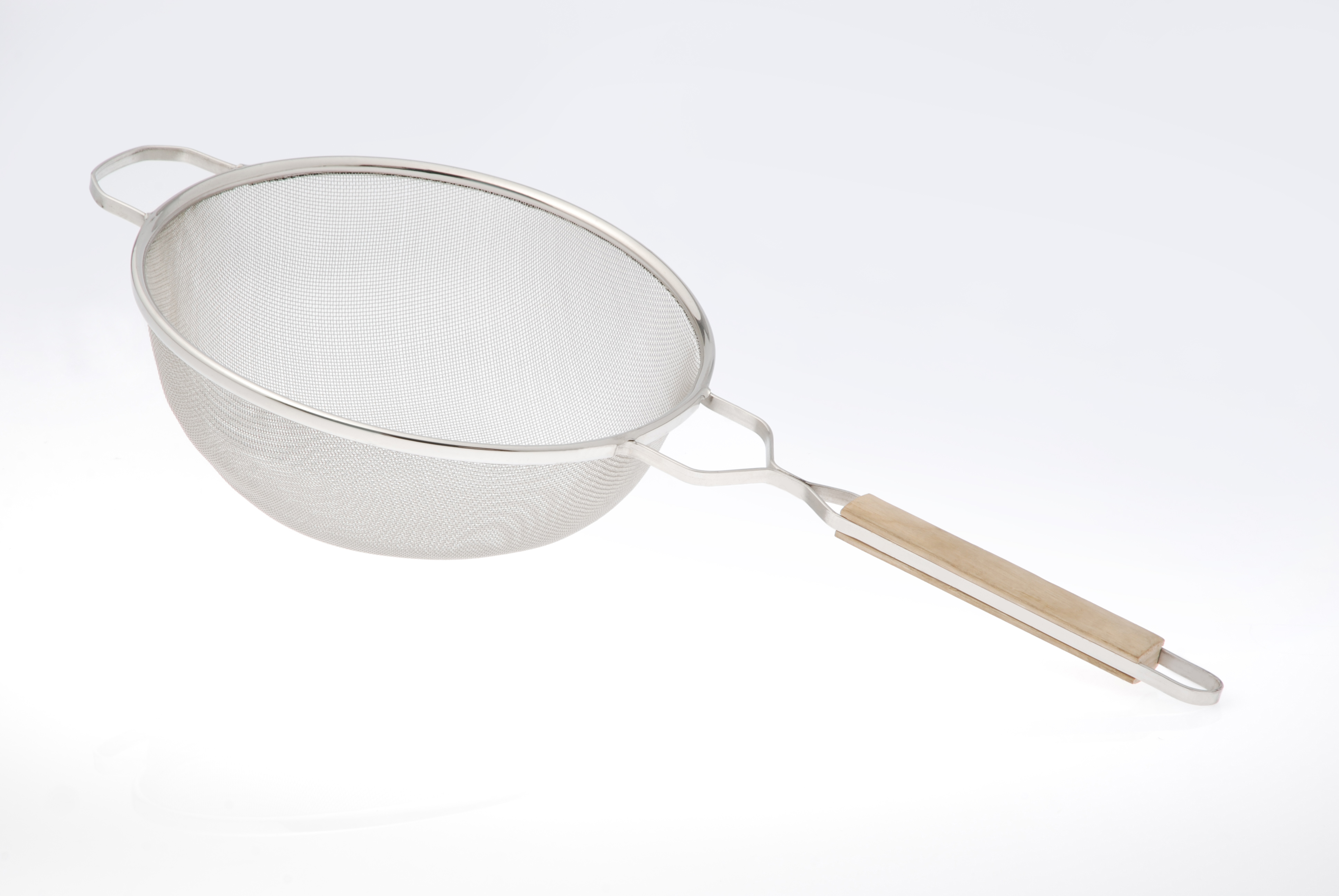 Tin Plated Strainer Double Mesh Flat Wire Wooden Handle